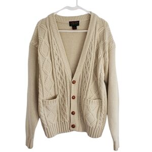 Oakton Limited 90s Chunky Cable Knit Cable Cardigan Sweater Beige Sz M Grandpa